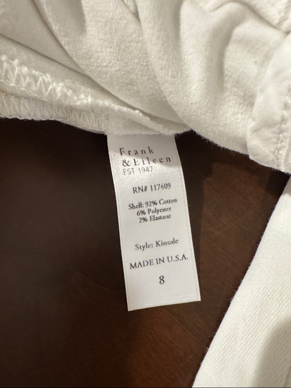 Frank & Eileen - Kinsale Performance Pant in White size 8 - Picture 7 of 9